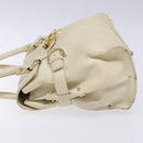 Salvatore Ferragamo Gancini Hand Bag Leather White Gold Auth 138629-4