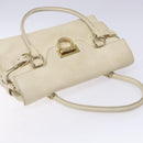 Salvatore Ferragamo Gancini Hand Bag Leather White Gold Auth 138629-6