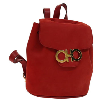 Salvatore Ferragamo Gancini Backpack Suede Red Gold Auth 138631