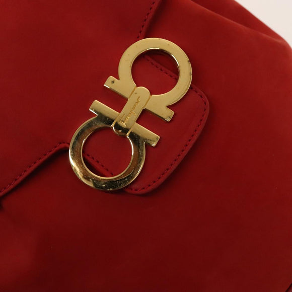 Salvatore Ferragamo Gancini Backpack Suede Red Gold Auth 138631