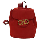 Salvatore Ferragamo Gancini Backpack Suede Red Gold Auth 138631-13