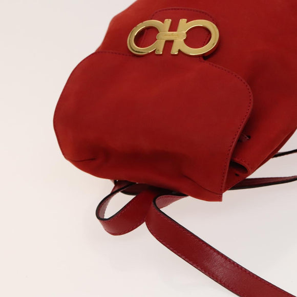 Salvatore Ferragamo Gancini Backpack Suede Red Gold Auth 138631