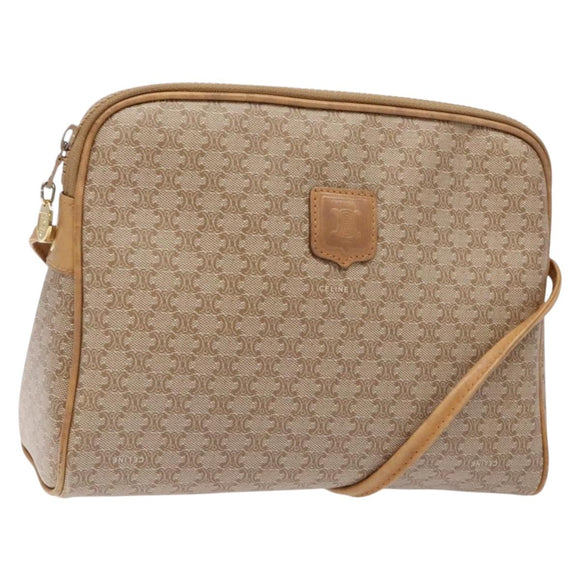 CELINE Macadam Canvas Shoulder Bag PVC Beige Gold Auth 138632