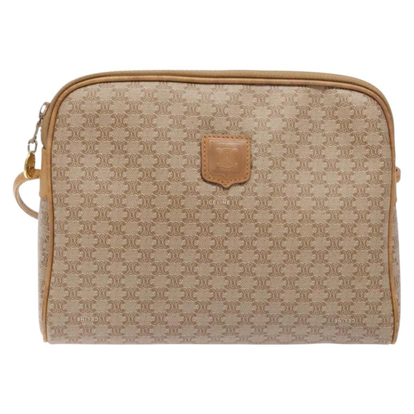 CELINE Macadam Canvas Shoulder Bag PVC Beige Gold Auth 138632