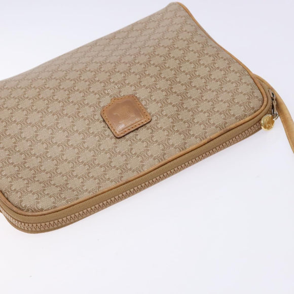 CELINE Macadam Canvas Shoulder Bag PVC Beige Gold Auth 138632