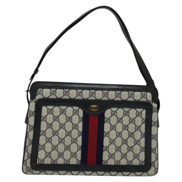 GUCCI GG Supreme Sherry Line Shoulder Bag PVC Navy Gold 904 02 013 Auth 138634