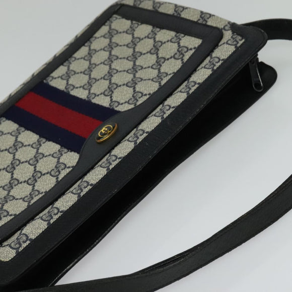 GUCCI GG Supreme Sherry Line Shoulder Bag PVC Navy Gold 904 02 013 Auth 138634