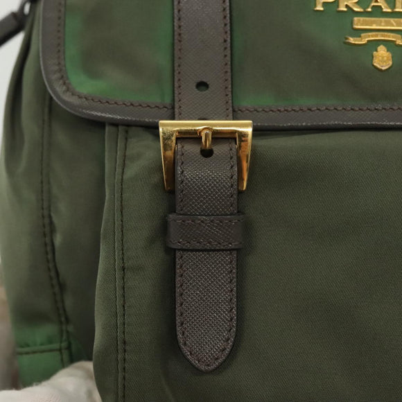 PRADA Shoulder Bag Nylon Khaki Gold Auth 138636