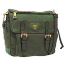 PRADA Shoulder Bag Nylon Khaki Gold Auth 138636-1
