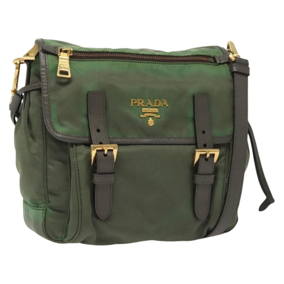 PRADA Shoulder Bag Nylon Khaki Gold Auth 138636
