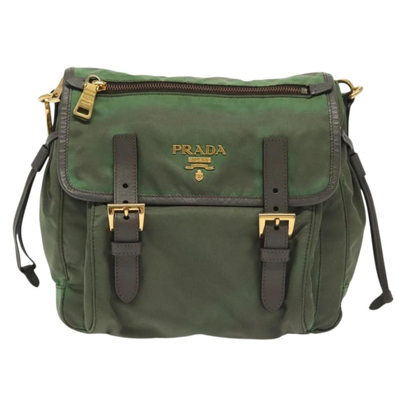 PRADA Shoulder Bag Nylon Khaki Gold Auth 138636