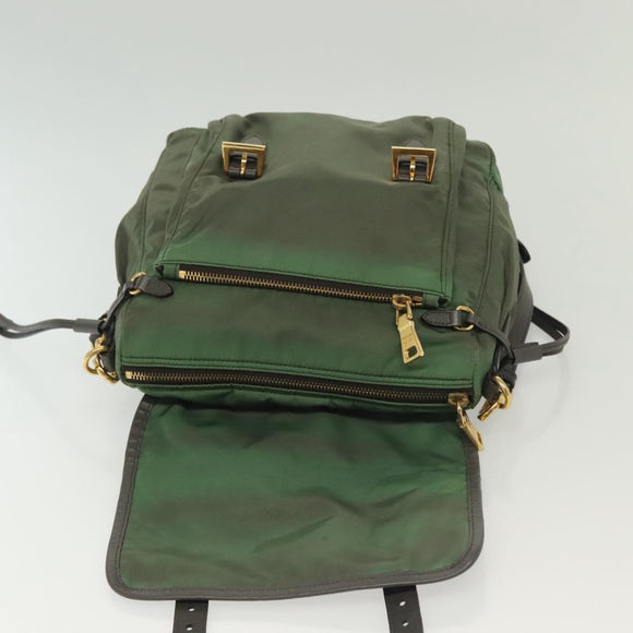 PRADA Shoulder Bag Nylon Khaki Gold Auth 138636