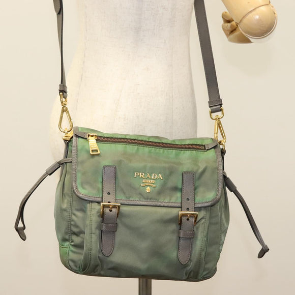 PRADA Shoulder Bag Nylon Khaki Gold Auth 138636