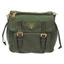 PRADA Shoulder Bag Nylon Khaki Gold Auth 138636-13