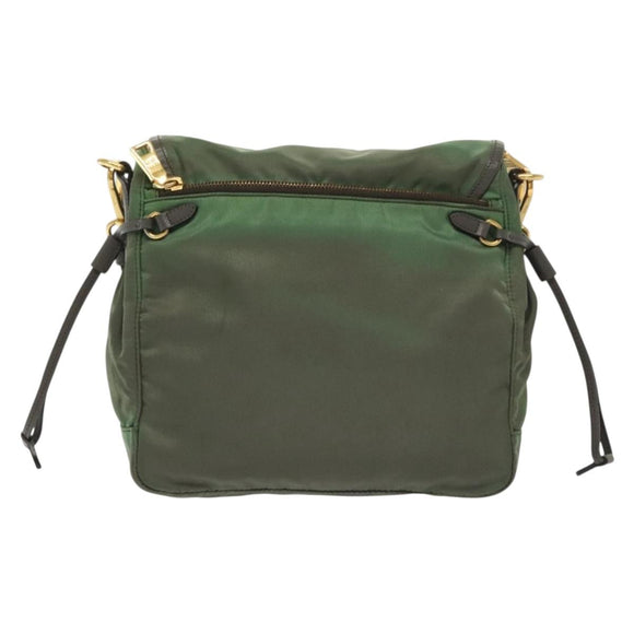 PRADA Shoulder Bag Nylon Khaki Gold Auth 138636
