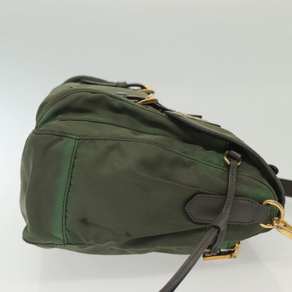 PRADA Shoulder Bag Nylon Khaki Gold Auth 138636