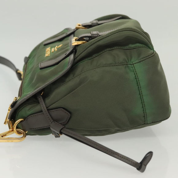 PRADA Shoulder Bag Nylon Khaki Gold Auth 138636