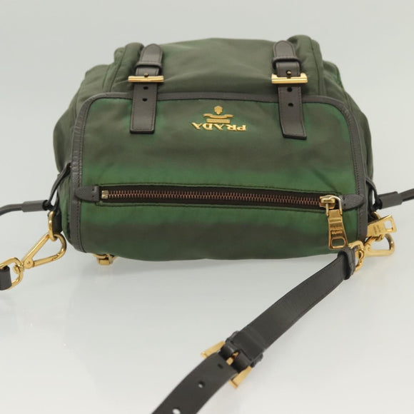 PRADA Shoulder Bag Nylon Khaki Gold Auth 138636