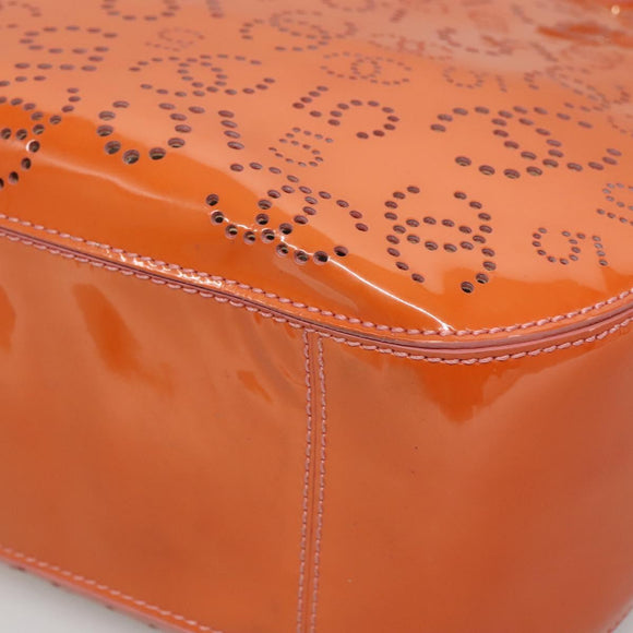 CHANEL Punching Tote Bag Enamel Orange Silver CC Auth 138790
