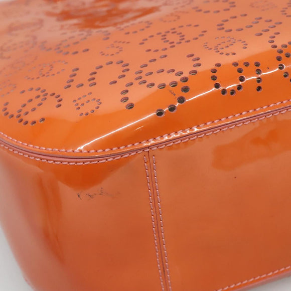 CHANEL Punching Tote Bag Enamel Orange Silver CC Auth 138790