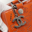 CHANEL Punching Tote Bag Enamel Orange Silver CC Auth 138790-10