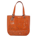 CHANEL Punching Tote Bag Enamel Orange Silver CC Auth 138790-13