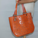 CHANEL Punching Tote Bag Enamel Orange Silver CC Auth 138790-21