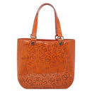CHANEL Punching Tote Bag Enamel Orange Silver CC Auth 138790-2