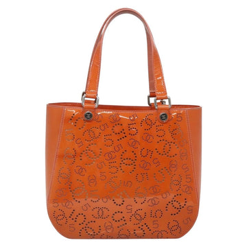 CHANEL Punching Tote Bag Enamel Orange Silver CC Auth 138790 - 0