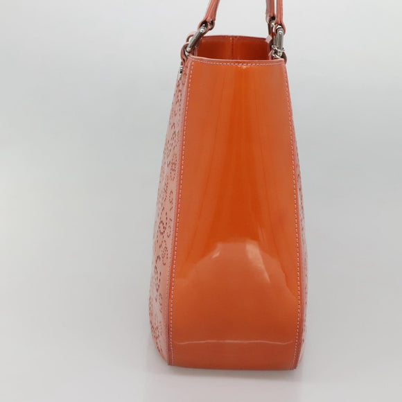CHANEL Punching Tote Bag Enamel Orange Silver CC Auth 138790