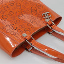 CHANEL Punching Tote Bag Enamel Orange Silver CC Auth 138790-6
