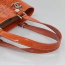 CHANEL Punching Tote Bag Enamel Orange Silver CC Auth 138790-7