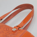 CHANEL Punching Tote Bag Enamel Orange Silver CC Auth 138790-8