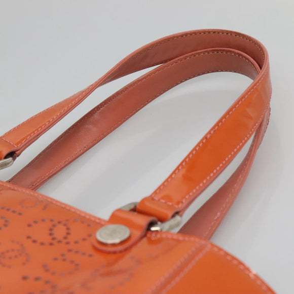 CHANEL Punching Tote Bag Enamel Orange Silver CC Auth 138790