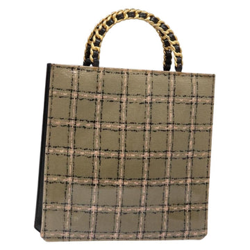 CHANEL Chain Hand Bag Enamel Beige Gold CC Auth 138791