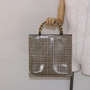 CHANEL Chain Hand Bag Enamel Beige Gold CC Auth 138791-21