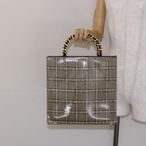 CHANEL Chain Hand Bag Enamel Beige Gold CC Auth 138791