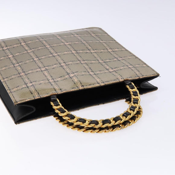 CHANEL Chain Hand Bag Enamel Beige Gold CC Auth 138791