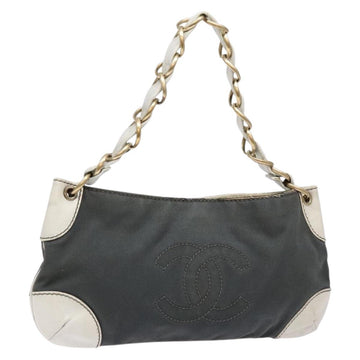 CHANEL Shoulder Bag Canvas Black Gold CC Auth 138794