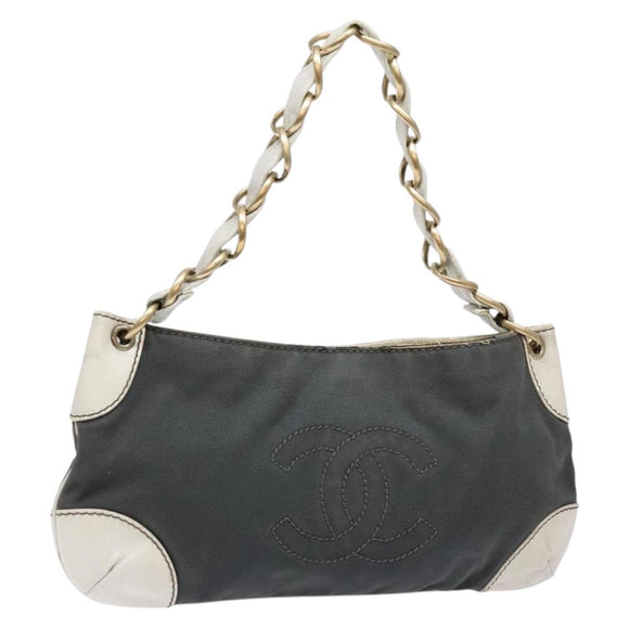 CHANEL Shoulder Bag Canvas Black Gold CC Auth 138794