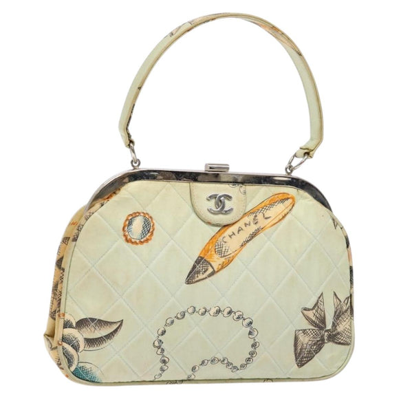 CHANEL Matelasse Hand Bag Canvas Green Silver CC Auth 138799