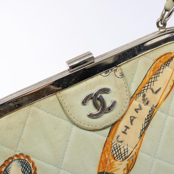 CHANEL Matelasse Hand Bag Canvas Green Silver CC Auth 138799
