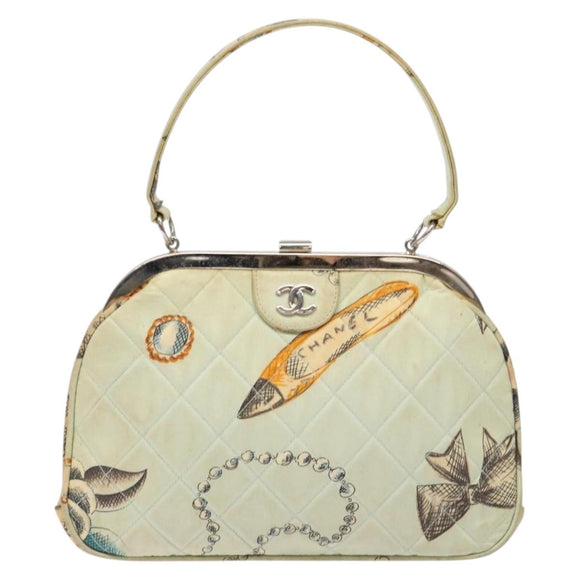 CHANEL Matelasse Hand Bag Canvas Green Silver CC Auth 138799