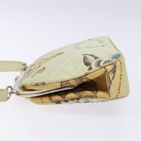 CHANEL Matelasse Hand Bag Canvas Green Silver CC Auth 138799