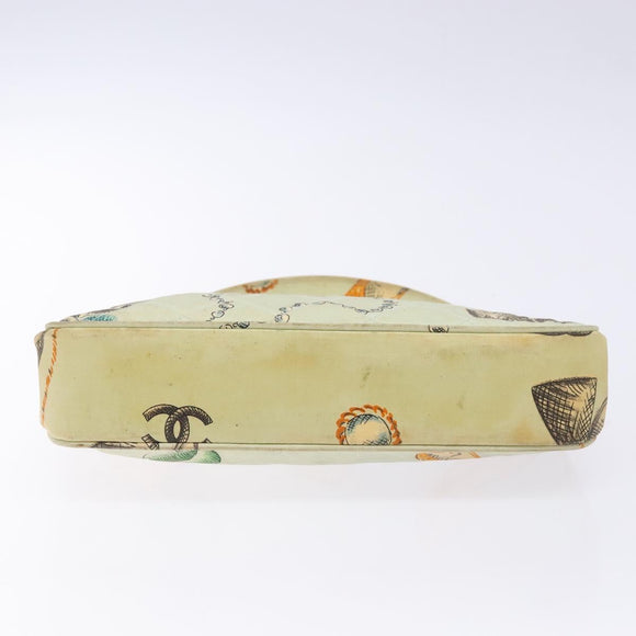 CHANEL Matelasse Hand Bag Canvas Green Silver CC Auth 138799