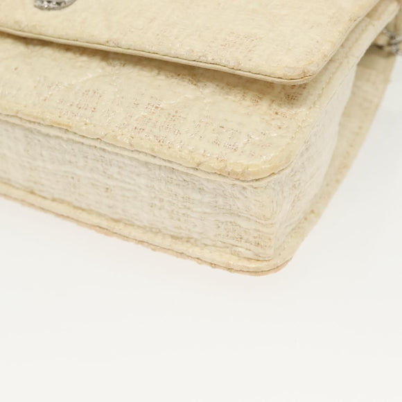 CHANEL Matelasse Chain Wallet Tweed White Silver CC Auth 138800