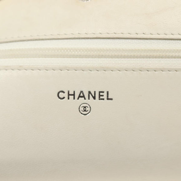 CHANEL Matelasse Chain Wallet Tweed White Silver CC Auth 138800