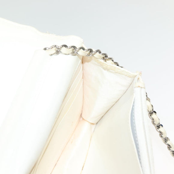 CHANEL Matelasse Chain Wallet Tweed White Silver CC Auth 138800