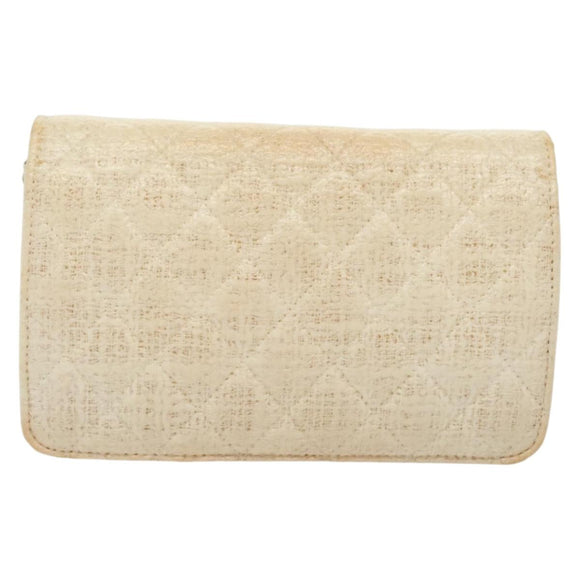 CHANEL Matelasse Chain Wallet Tweed White Silver CC Auth 138800