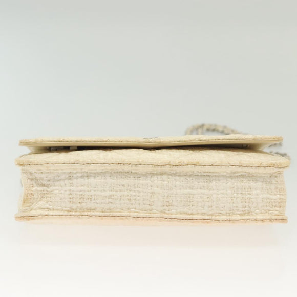 CHANEL Matelasse Chain Wallet Tweed White Silver CC Auth 138800